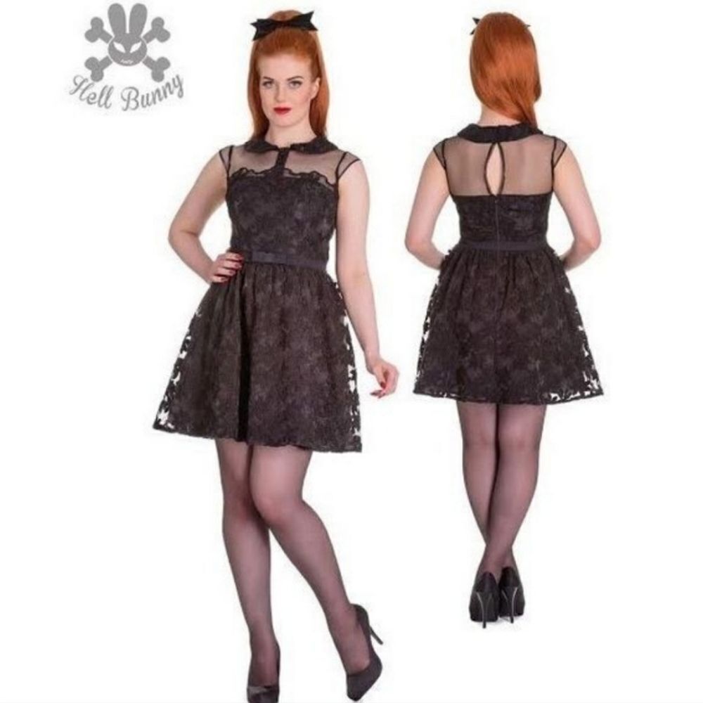 Hell Bunny Vixen Shirelle Black Floral Mesh Dress (S)